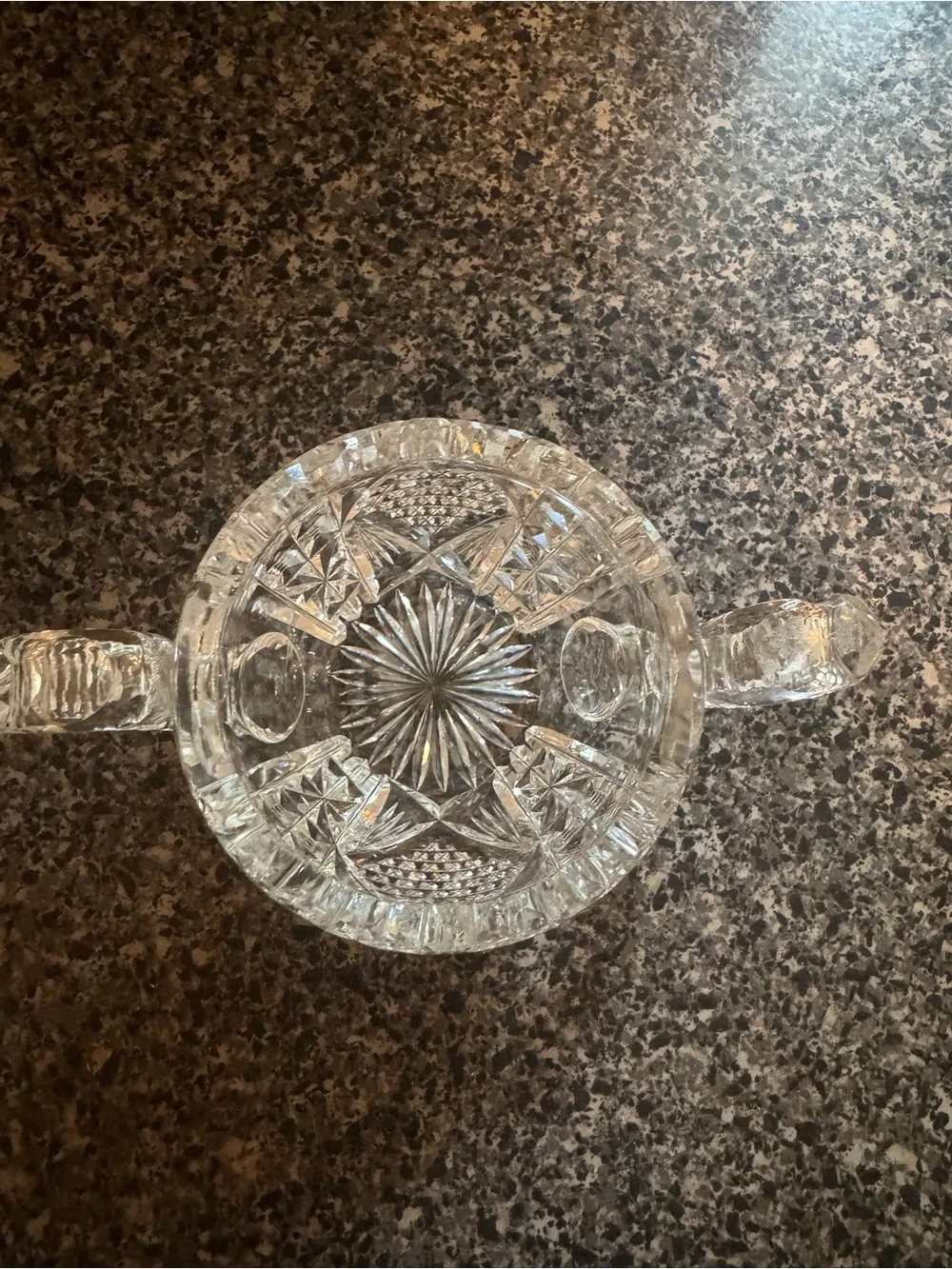 VTG Cut Glass Double-Handled Sugar Bowl - Clear Crystal HEAVY